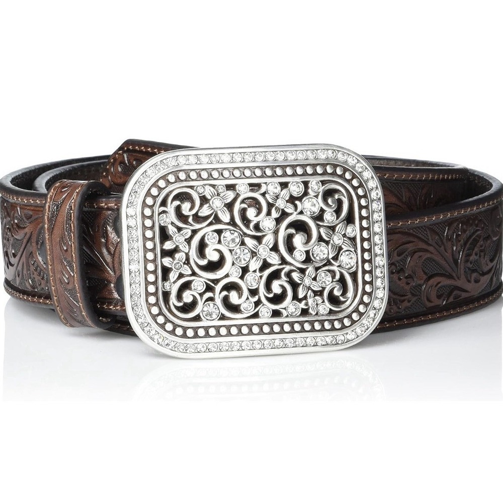 Ariat Women's Sturdy Scroll Embossed Buckle Belt Genuine Leather Sz L